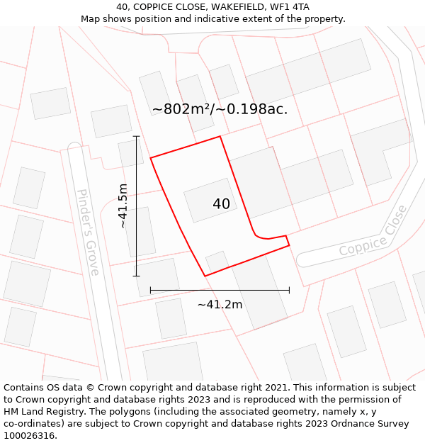 40, COPPICE CLOSE, WAKEFIELD, WF1 4TA: Plot and title map
