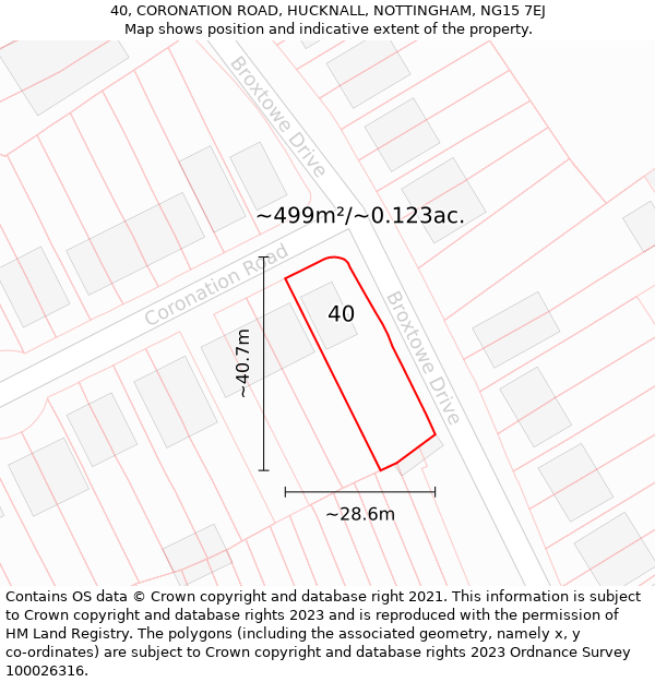 40, CORONATION ROAD, HUCKNALL, NOTTINGHAM, NG15 7EJ: Plot and title map