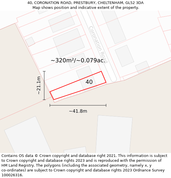 40, CORONATION ROAD, PRESTBURY, CHELTENHAM, GL52 3DA: Plot and title map