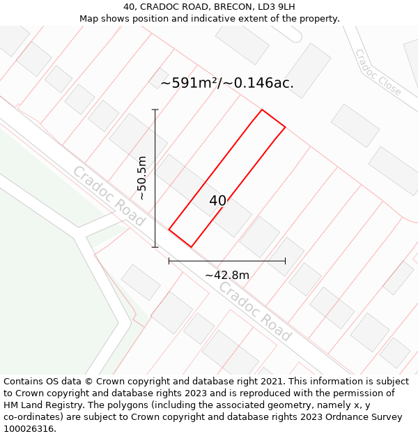 40, CRADOC ROAD, BRECON, LD3 9LH: Plot and title map