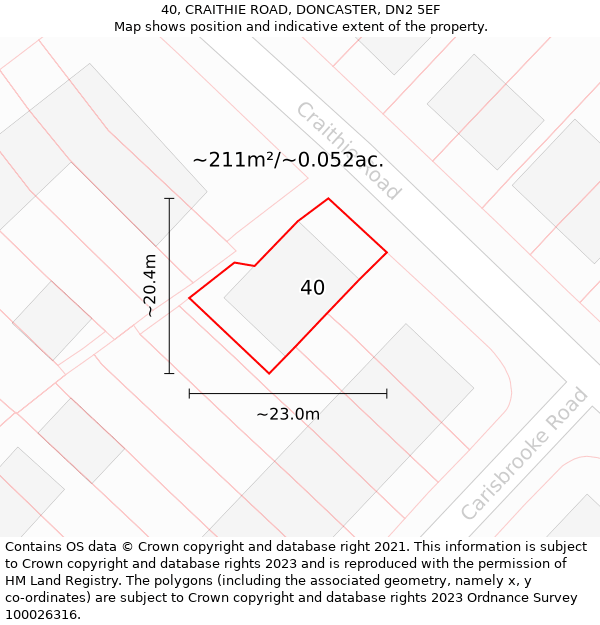 40, CRAITHIE ROAD, DONCASTER, DN2 5EF: Plot and title map