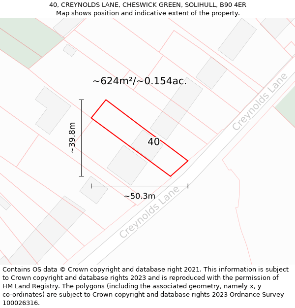 40, CREYNOLDS LANE, CHESWICK GREEN, SOLIHULL, B90 4ER: Plot and title map