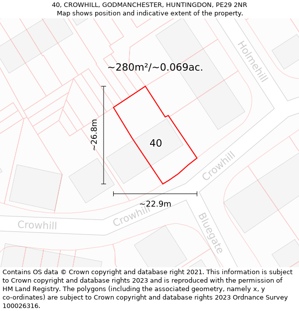 40, CROWHILL, GODMANCHESTER, HUNTINGDON, PE29 2NR: Plot and title map