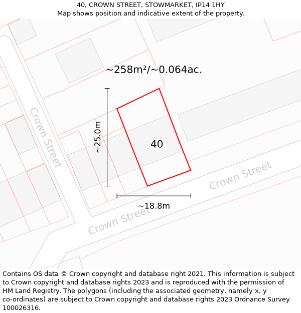 40, CROWN STREET, STOWMARKET, IP14 1HY: Plot and title map