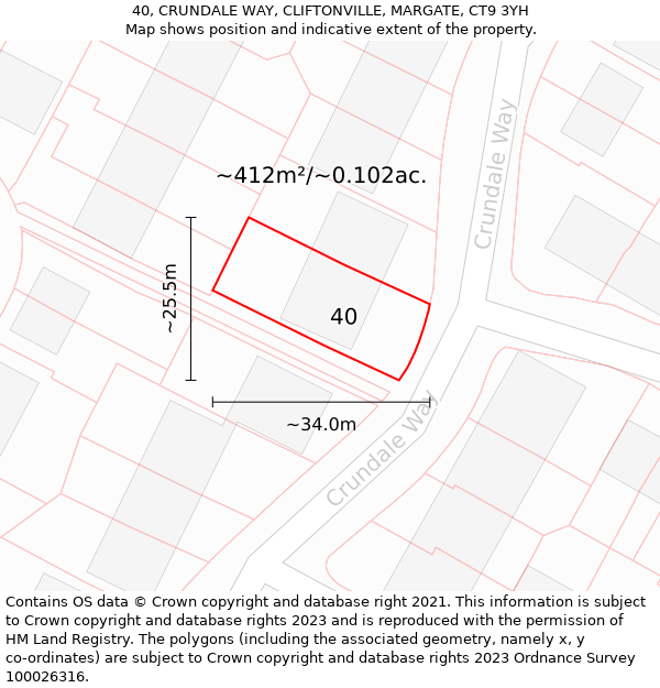 40, CRUNDALE WAY, CLIFTONVILLE, MARGATE, CT9 3YH: Plot and title map