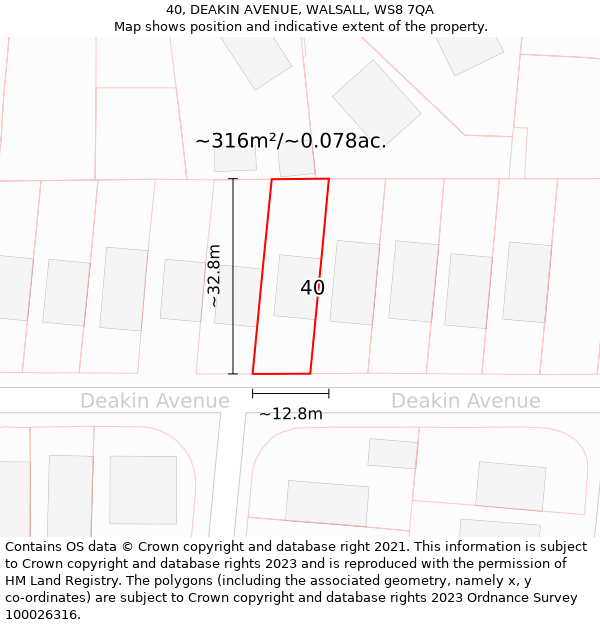 40, DEAKIN AVENUE, WALSALL, WS8 7QA: Plot and title map