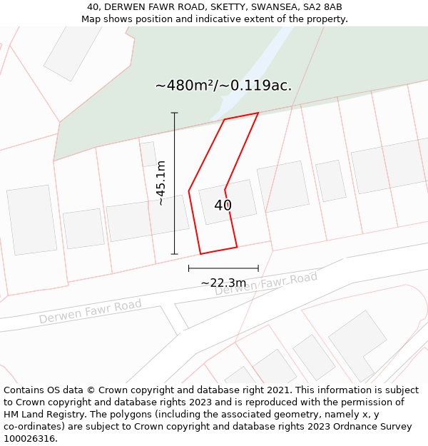 40, DERWEN FAWR ROAD, SKETTY, SWANSEA, SA2 8AB: Plot and title map