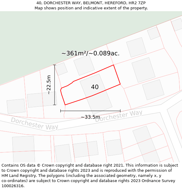 40, DORCHESTER WAY, BELMONT, HEREFORD, HR2 7ZP: Plot and title map