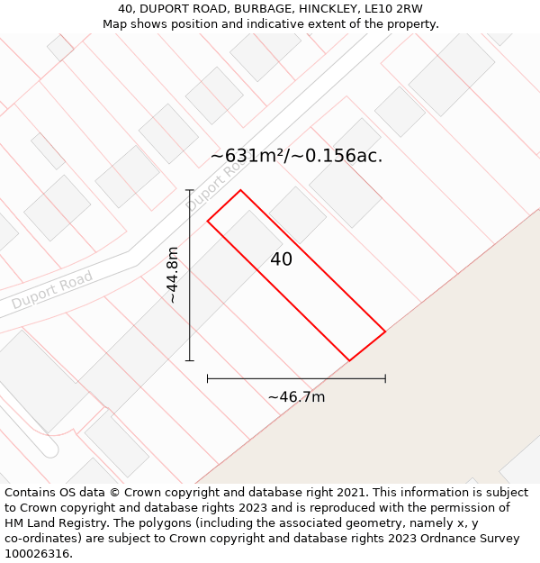 40, DUPORT ROAD, BURBAGE, HINCKLEY, LE10 2RW: Plot and title map