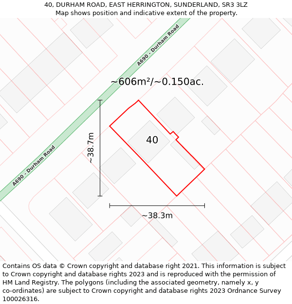 40, DURHAM ROAD, EAST HERRINGTON, SUNDERLAND, SR3 3LZ: Plot and title map