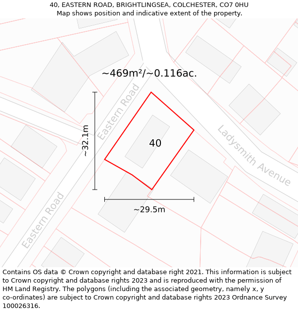 40, EASTERN ROAD, BRIGHTLINGSEA, COLCHESTER, CO7 0HU: Plot and title map