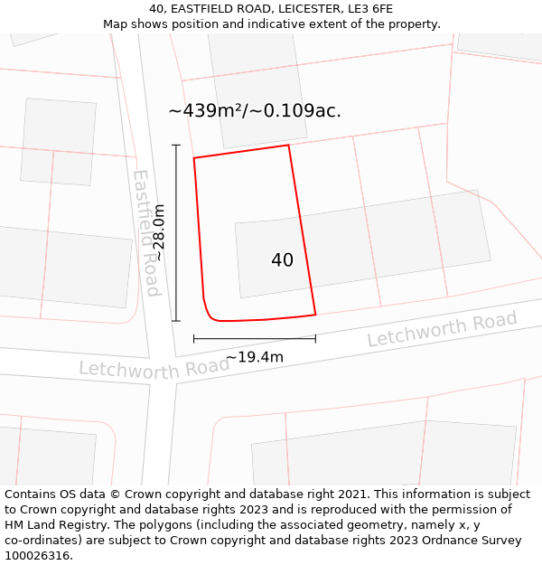 40, EASTFIELD ROAD, LEICESTER, LE3 6FE: Plot and title map