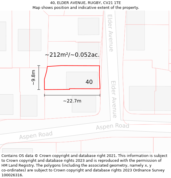 40, ELDER AVENUE, RUGBY, CV21 1TE: Plot and title map