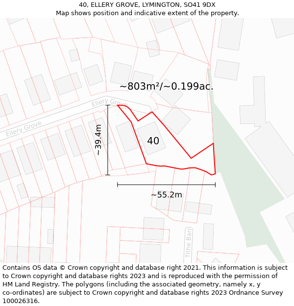 40, ELLERY GROVE, LYMINGTON, SO41 9DX: Plot and title map