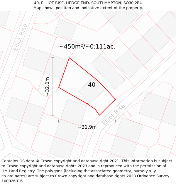 40, ELLIOT RISE, HEDGE END, SOUTHAMPTON, SO30 2RU: Plot and title map