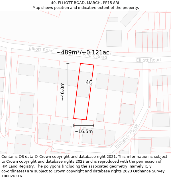 40, ELLIOTT ROAD, MARCH, PE15 8BL: Plot and title map