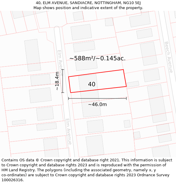 40, ELM AVENUE, SANDIACRE, NOTTINGHAM, NG10 5EJ: Plot and title map