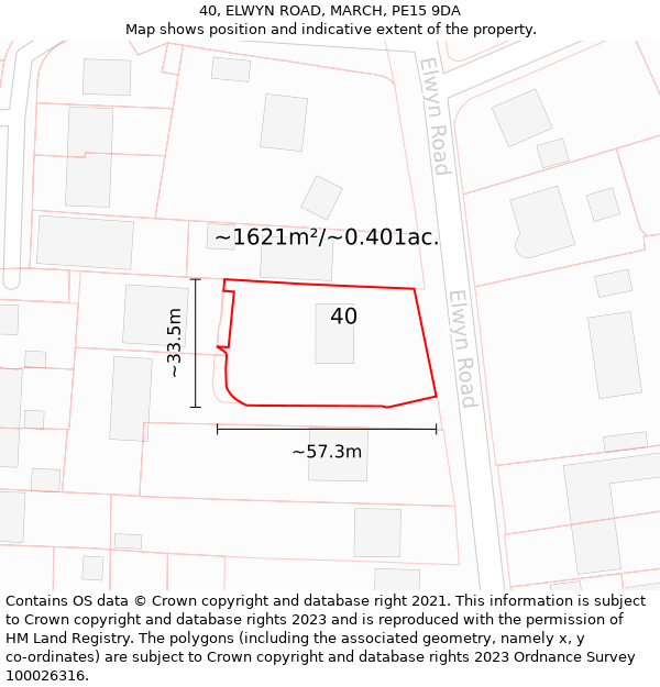 40, ELWYN ROAD, MARCH, PE15 9DA: Plot and title map