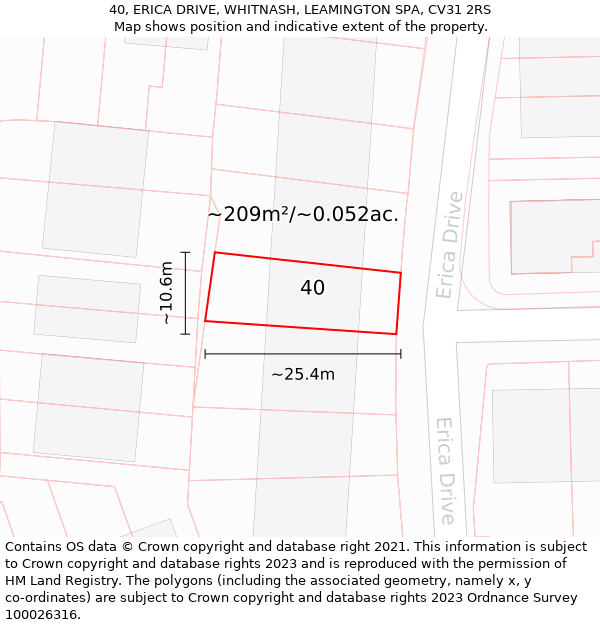 40, ERICA DRIVE, WHITNASH, LEAMINGTON SPA, CV31 2RS: Plot and title map