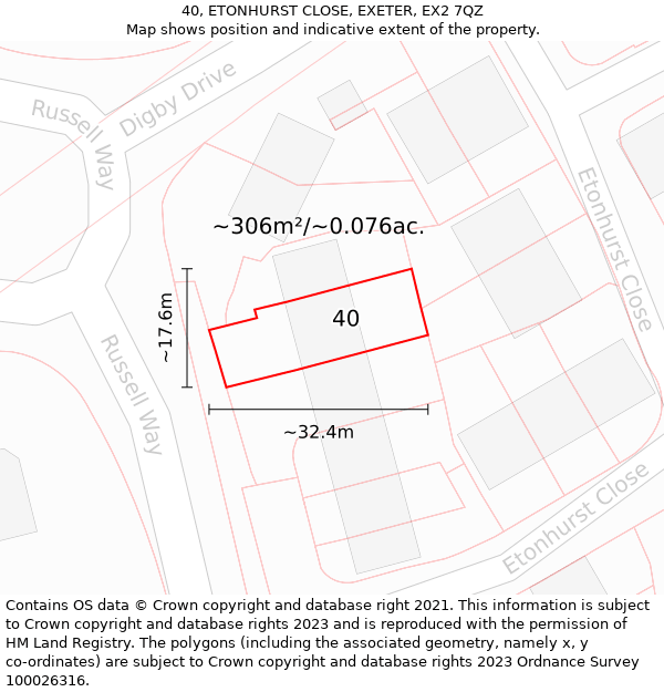 40, ETONHURST CLOSE, EXETER, EX2 7QZ: Plot and title map