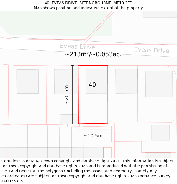 40, EVEAS DRIVE, SITTINGBOURNE, ME10 3FD: Plot and title map