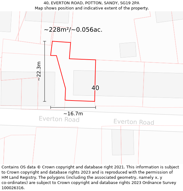 40, EVERTON ROAD, POTTON, SANDY, SG19 2PA: Plot and title map