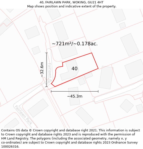 40, FAIRLAWN PARK, WOKING, GU21 4HT: Plot and title map