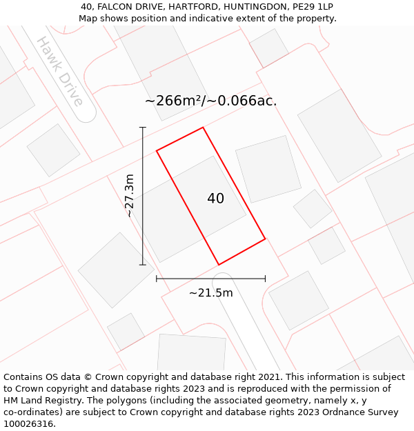 40, FALCON DRIVE, HARTFORD, HUNTINGDON, PE29 1LP: Plot and title map