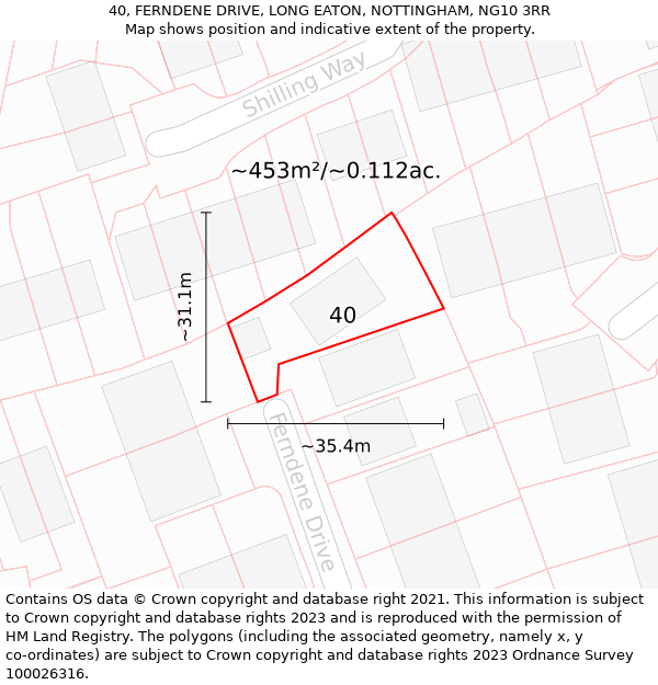 40, FERNDENE DRIVE, LONG EATON, NOTTINGHAM, NG10 3RR: Plot and title map