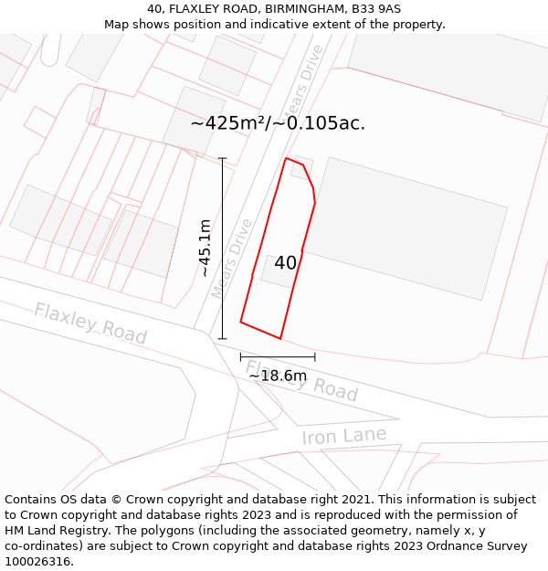 40, FLAXLEY ROAD, BIRMINGHAM, B33 9AS: Plot and title map