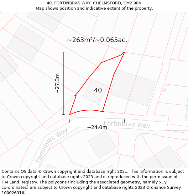 40, FORTINBRAS WAY, CHELMSFORD, CM2 9PA: Plot and title map