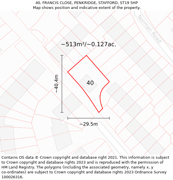 40, FRANCIS CLOSE, PENKRIDGE, STAFFORD, ST19 5HP: Plot and title map