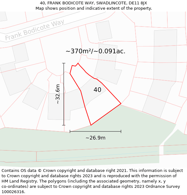 40, FRANK BODICOTE WAY, SWADLINCOTE, DE11 8JX: Plot and title map