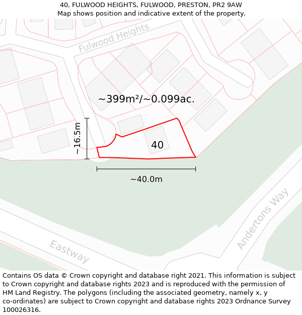 40, FULWOOD HEIGHTS, FULWOOD, PRESTON, PR2 9AW: Plot and title map