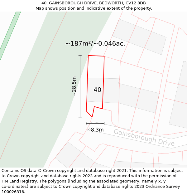 40, GAINSBOROUGH DRIVE, BEDWORTH, CV12 8DB: Plot and title map