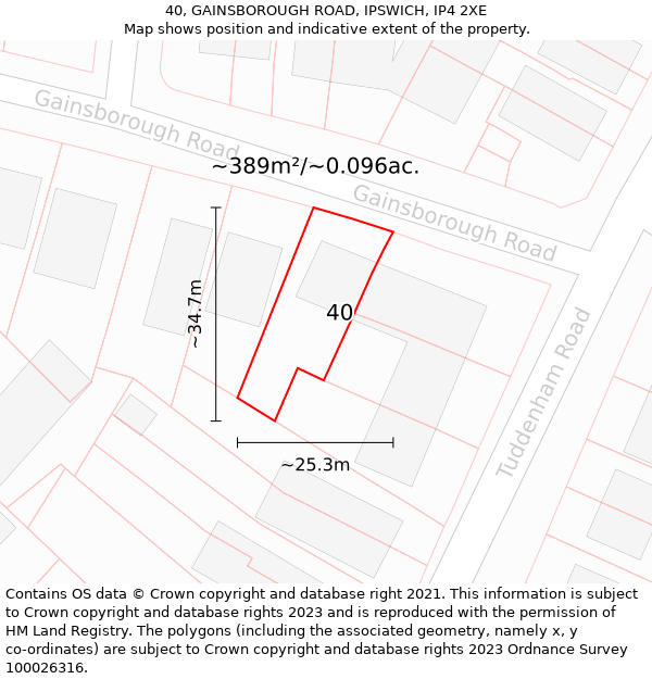 40, GAINSBOROUGH ROAD, IPSWICH, IP4 2XE: Plot and title map