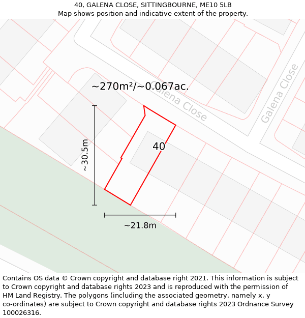 40, GALENA CLOSE, SITTINGBOURNE, ME10 5LB: Plot and title map