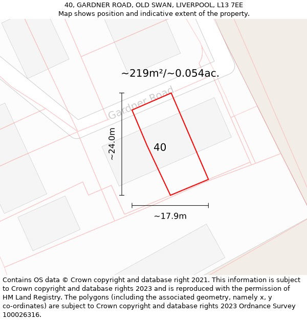 40, GARDNER ROAD, OLD SWAN, LIVERPOOL, L13 7EE: Plot and title map