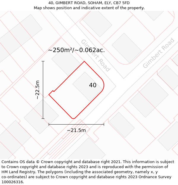 40, GIMBERT ROAD, SOHAM, ELY, CB7 5FD: Plot and title map