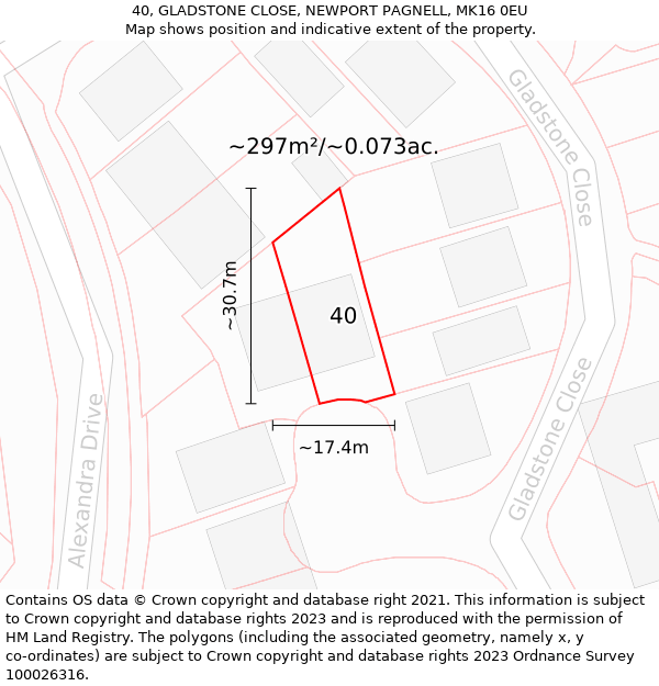 40, GLADSTONE CLOSE, NEWPORT PAGNELL, MK16 0EU: Plot and title map