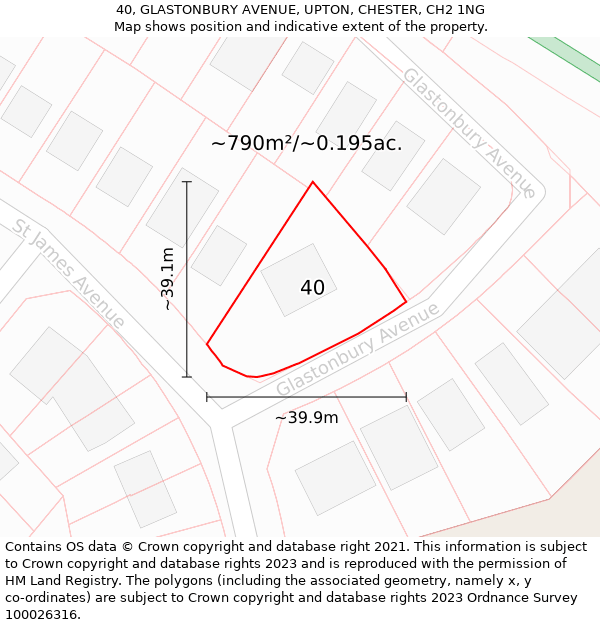 40, GLASTONBURY AVENUE, UPTON, CHESTER, CH2 1NG: Plot and title map