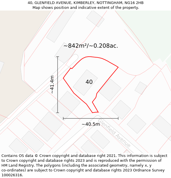 40, GLENFIELD AVENUE, KIMBERLEY, NOTTINGHAM, NG16 2HB: Plot and title map