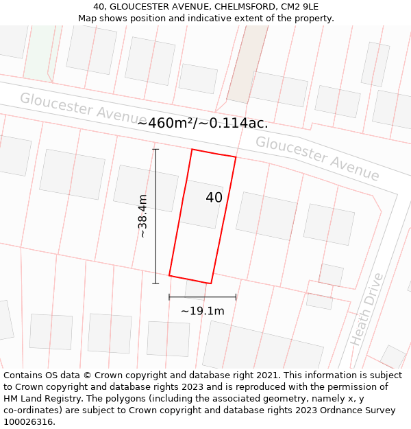 40, GLOUCESTER AVENUE, CHELMSFORD, CM2 9LE: Plot and title map