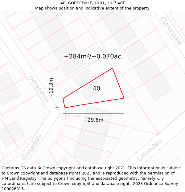 40, GORSEDALE, HULL, HU7 4AT: Plot and title map