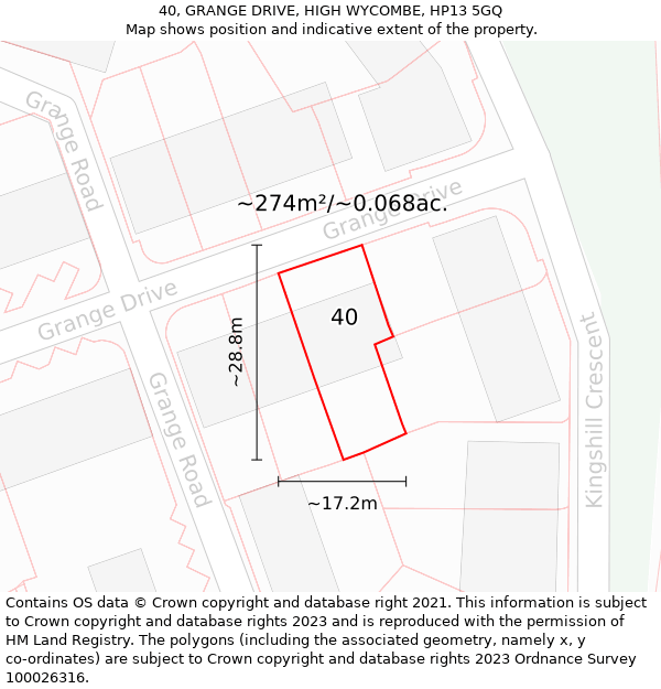 40, GRANGE DRIVE, HIGH WYCOMBE, HP13 5GQ: Plot and title map