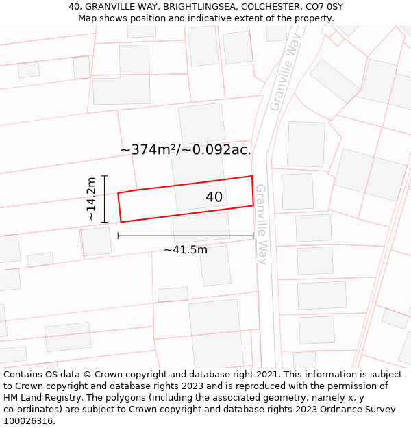 40, GRANVILLE WAY, BRIGHTLINGSEA, COLCHESTER, CO7 0SY: Plot and title map