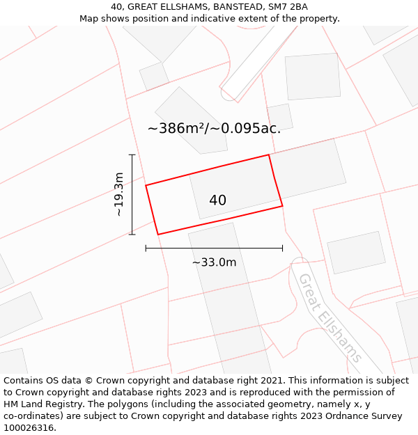 40, GREAT ELLSHAMS, BANSTEAD, SM7 2BA: Plot and title map