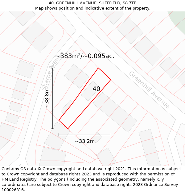 40, GREENHILL AVENUE, SHEFFIELD, S8 7TB: Plot and title map