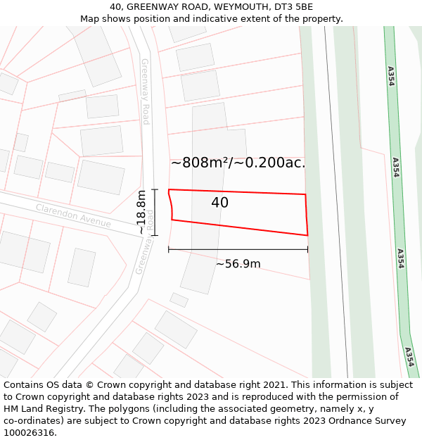 40, GREENWAY ROAD, WEYMOUTH, DT3 5BE: Plot and title map