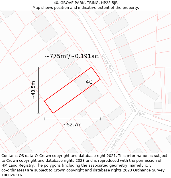 40, GROVE PARK, TRING, HP23 5JR: Plot and title map